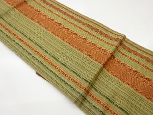 縞に梅・幾何学模様織出し名古屋帯